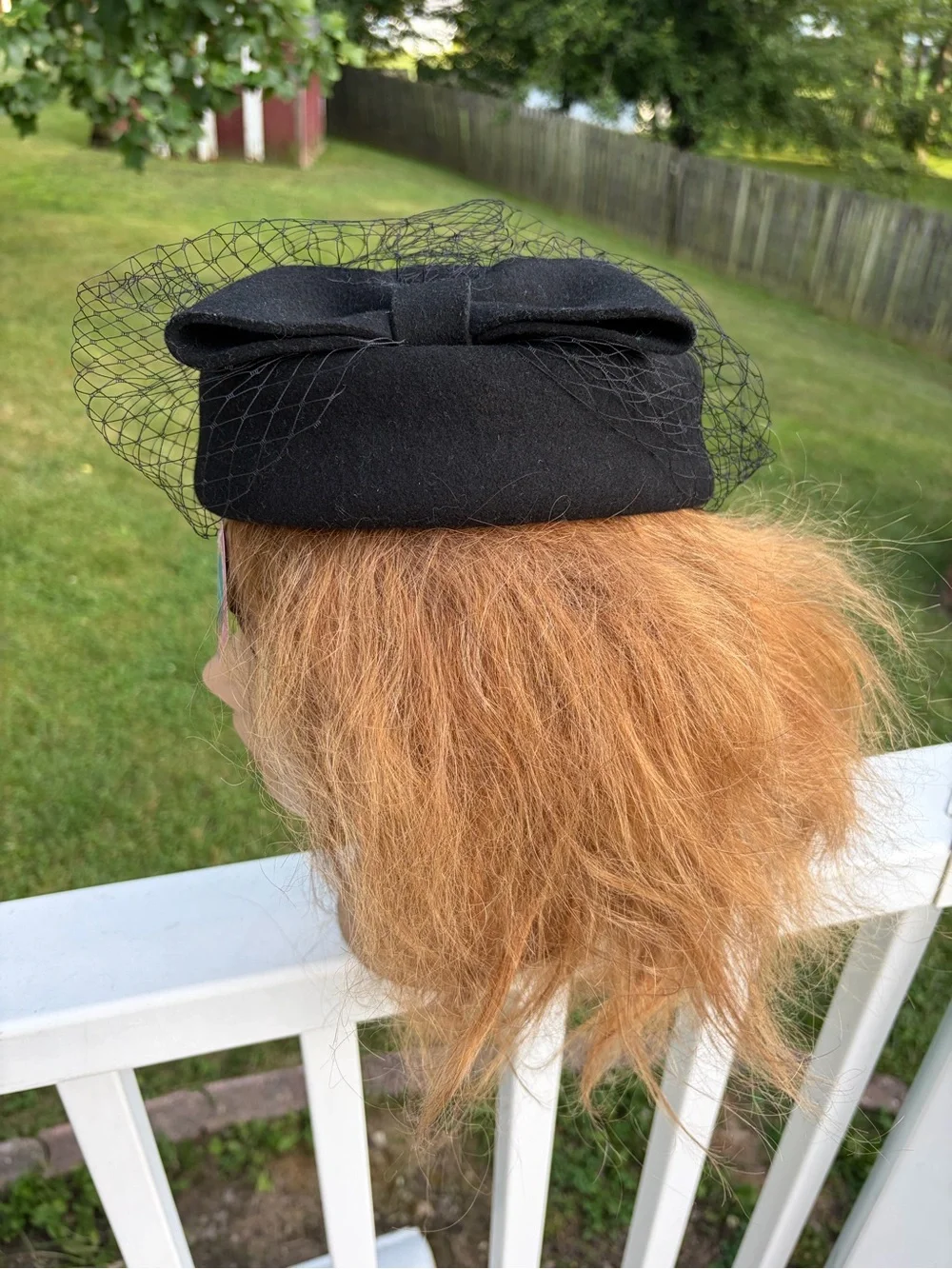 NWT ORIDOOR black retro felted wool cap with bow & veil net hair clips one size